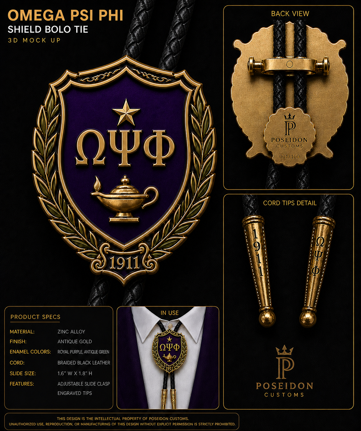 Omega Psi Phi Shield Bolo Tie- Pre order ends 5/29