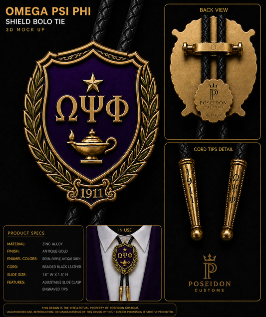 Omega Psi Phi Shield Bolo Tie- Pre order ends 5/29