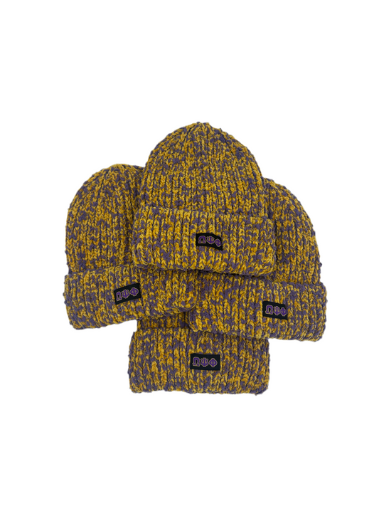 Omega Psi Phi Hand Tied Beanie 'Purple & Gold”